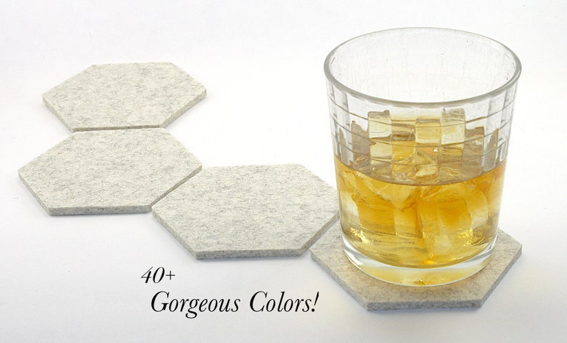 4 Honeycomb MCM Hexagon Wool Felt Coasters Mid Century Modern Drink Coaster Set image 1