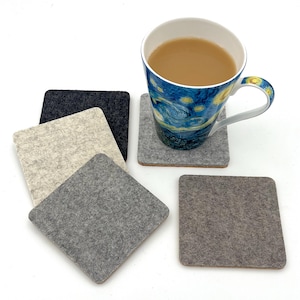 Cork Backed Wool Felt Coasters Elegant Square Neutral Mix