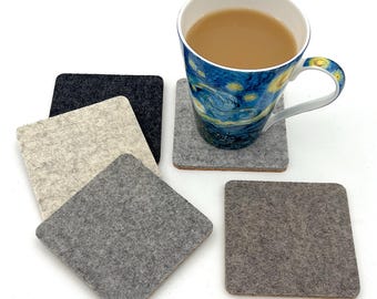 Cork Backed Wool Felt Coasters Elegant Square Neutral Mix