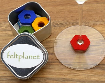 Hexagon  Merino Wool Felt Wine Glass Charms Set of 12