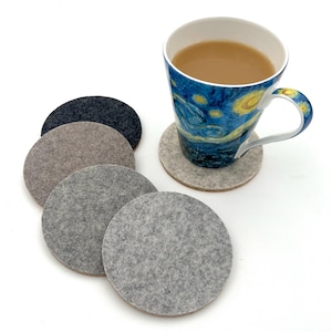 Cork Backed Wool Felt Coasters Round Neutral Mix