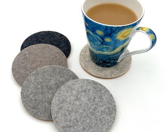 Cork Backed Wool Felt Coasters Round Neutral Mix