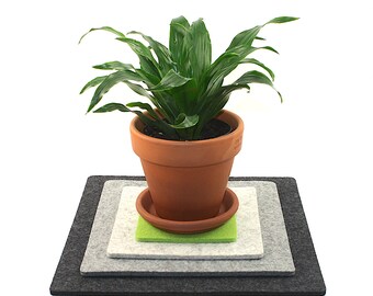 Elegant Cut Square Merino Wool Felt Trivet Set of 4, Minimalist EcoFriendly Kitchen Decor