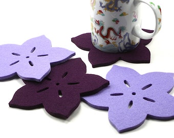 Mother's Day Gift Merino Wool Felt Flower Coasters 5mm Thick