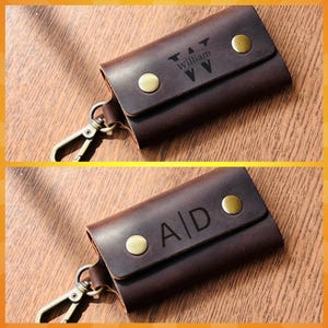 Personalized Crazy Horse Genuine Leather Faraday Pouch - Car Key Protector & Key Case with Buckle Keychain - Custom Name or Initials
