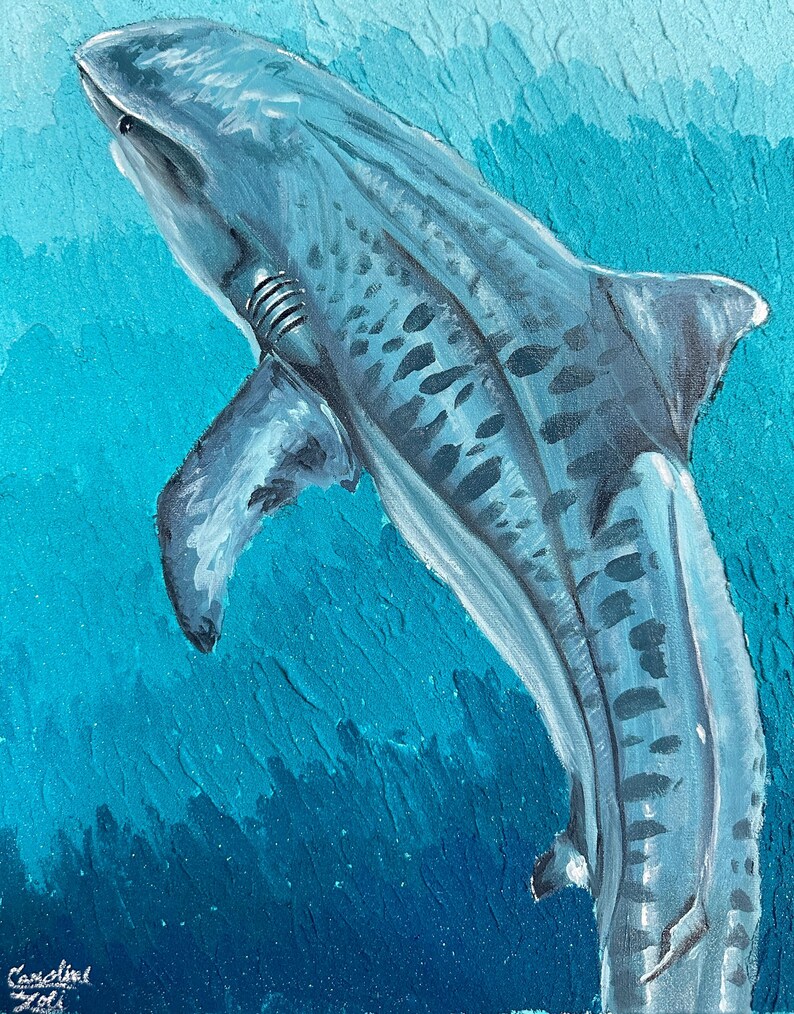 Original Shark Painting | Coastal Nautical Ocean Art | Textured Blue ...