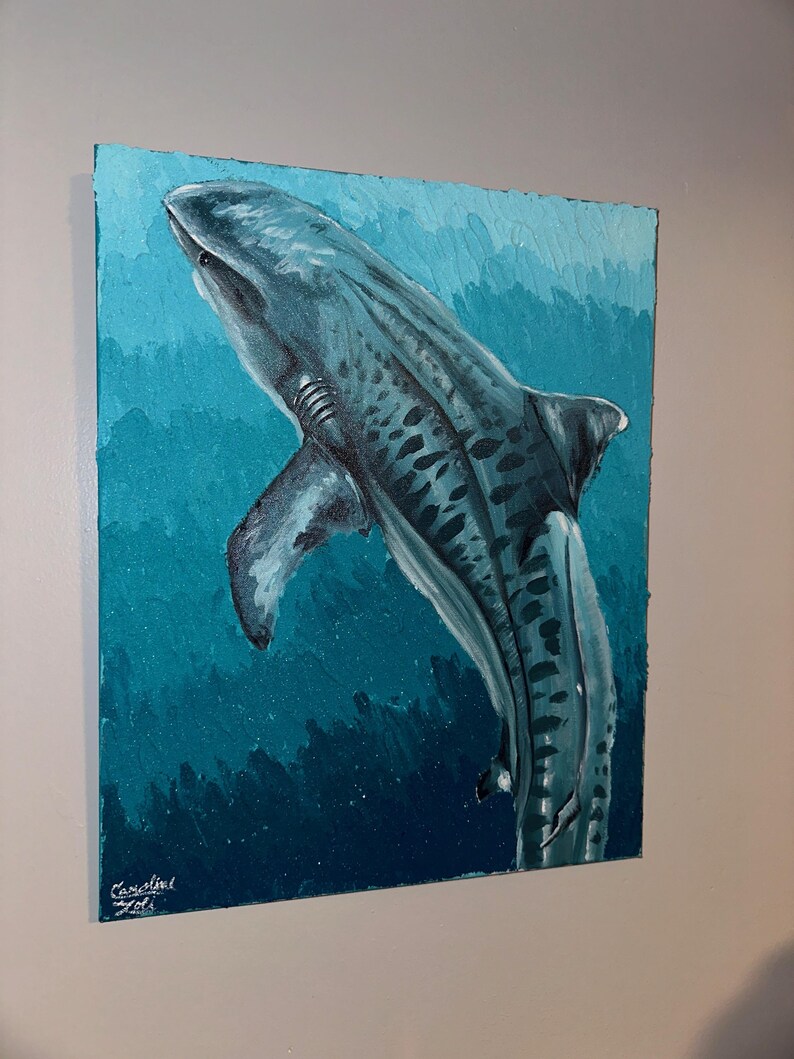 Original Shark Painting | Coastal Nautical Ocean Art | Textured Blue ...
