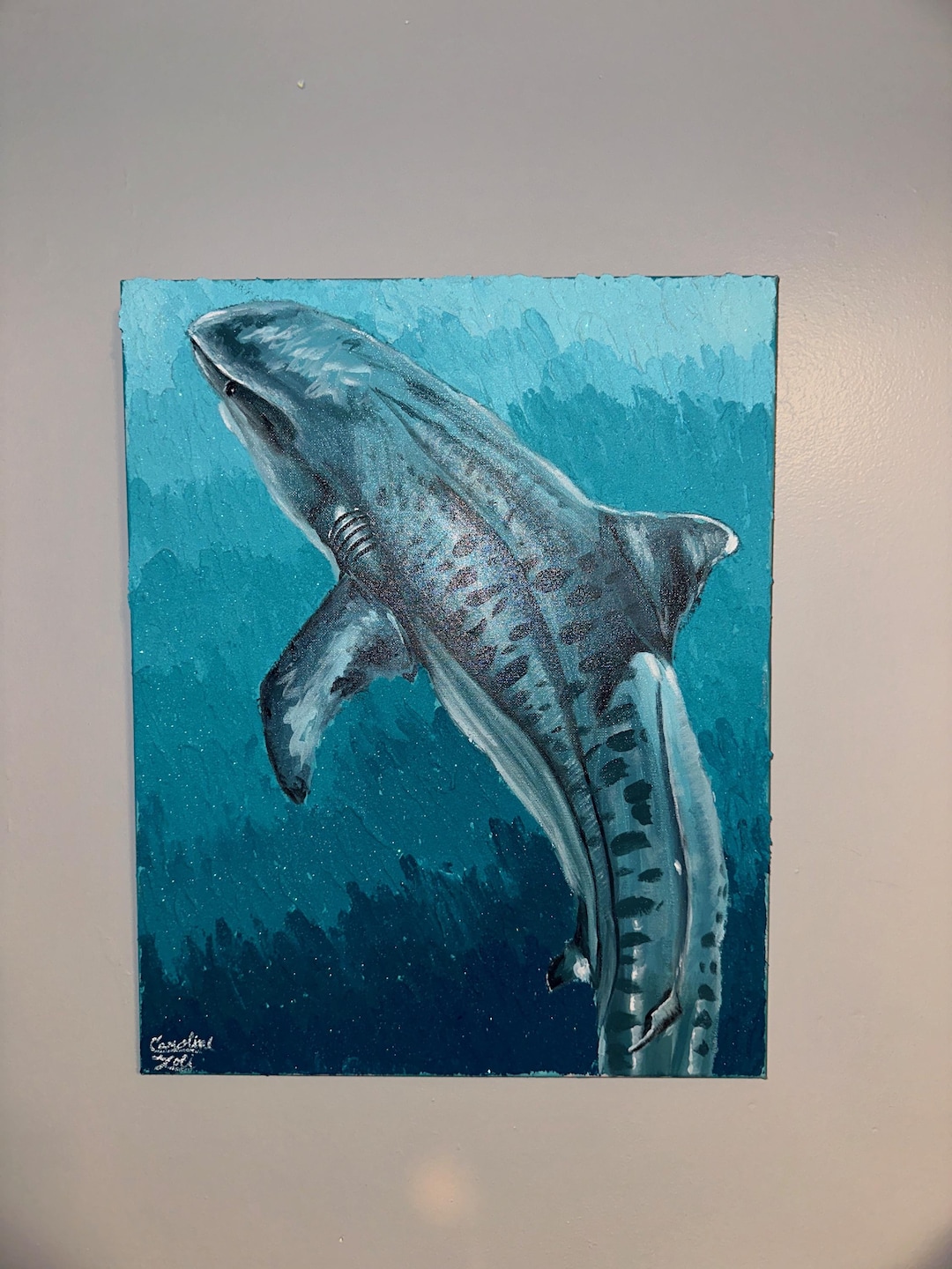 Original Shark Painting | Coastal Nautical Ocean Art | Textured Blue ...