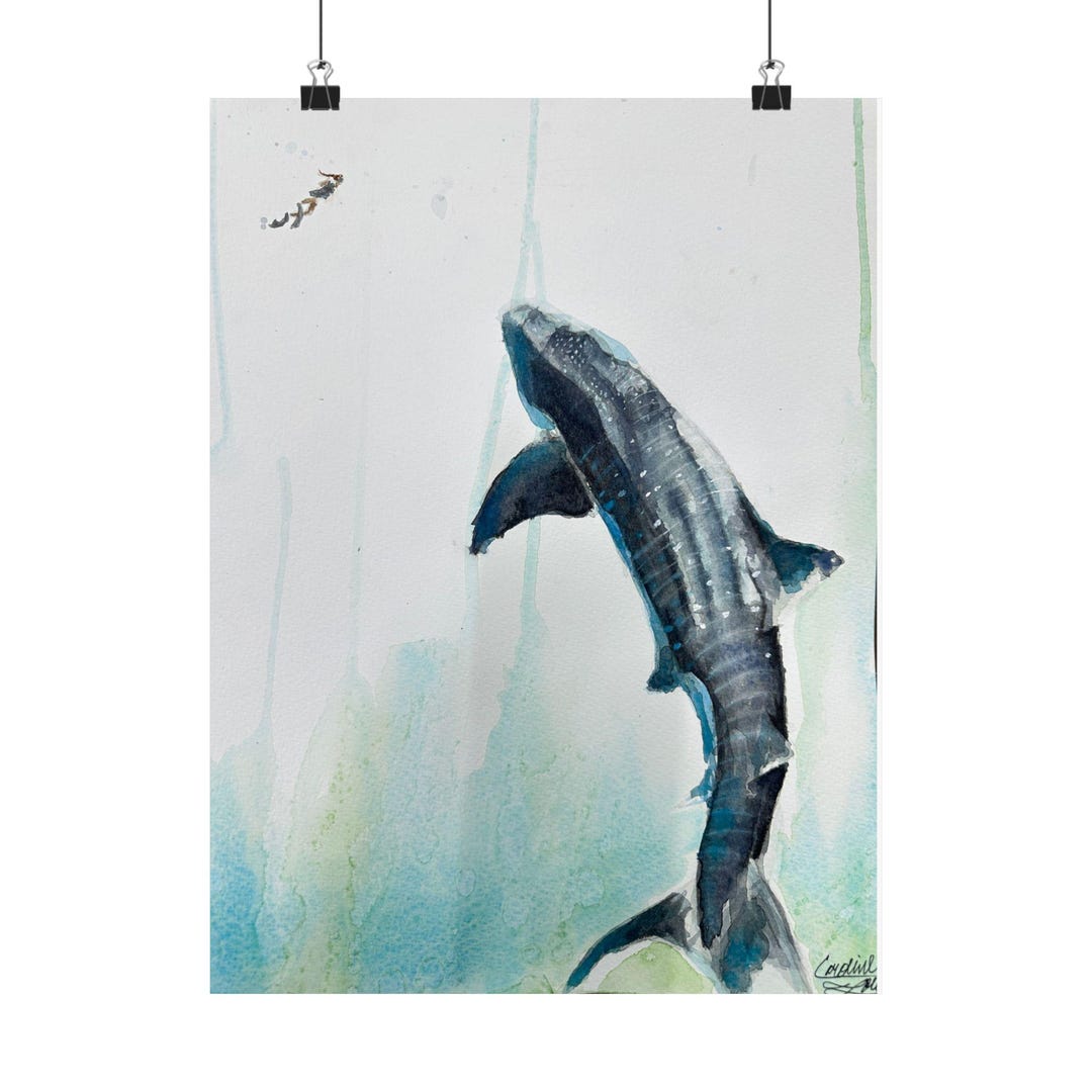 Whale Shark Art Print Underwater Scene With Snorkeler Ocean Wall Decor ...