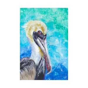 Pelican art print coastal bird wall decor ocean wildlife illustration for beach house or nautical home living room bedroom seaside artwork