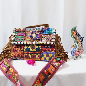 Handmade Multicolor Boho bag with Shells (Light Belt) | Afghan bag| Banjara Bag|indian bag | Sling Bag | Shoulder Bag | Shell Bag | Boho Bag
