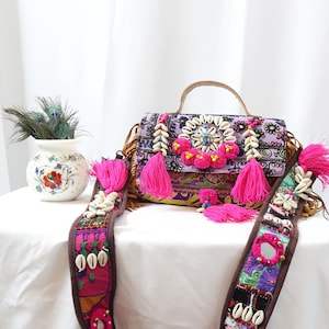 Purple Boho bag with Shells (Heavy Belt) | Afghan bags | Banjara Bag | multicolored indian bag | Sling Bag | Shoulder Bag | Shell Bag | Boho
