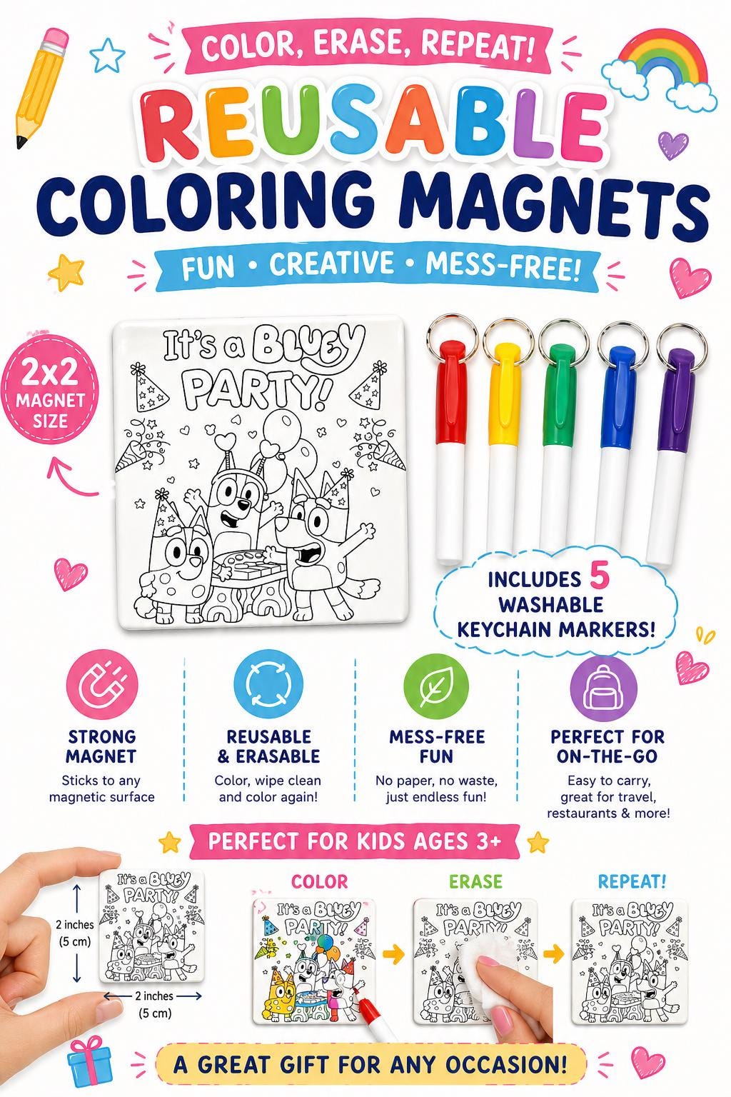 Reusable Coloring Magnets for Kids | Custom Theme Coloring Magnet Set ...