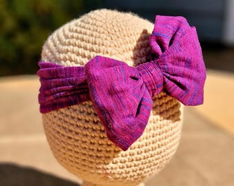 Purple Bow Headband for Babies, Infants & Toddlers | Soft, Stretchy Nylon Hair Accessory | Newborn Photo Prop Gift