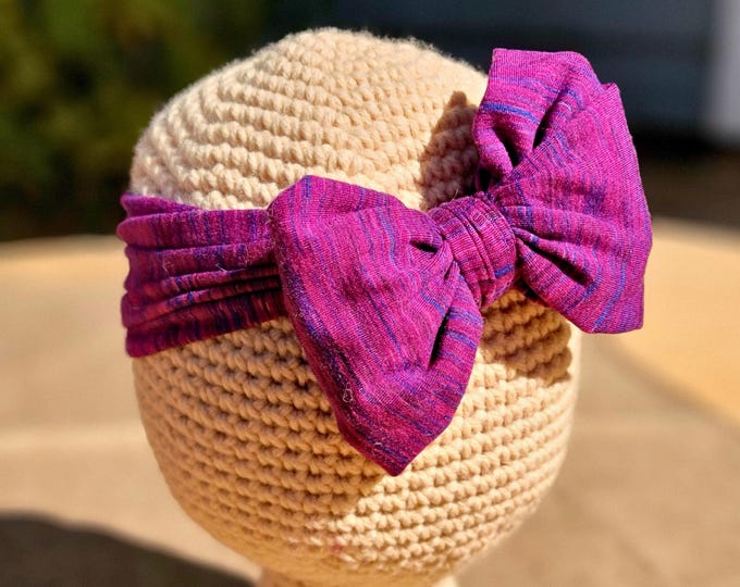 Purple Bow Headband for Babies, Infants & Toddlers | Soft, Stretchy Nylon Hair Accessory | Newborn Photo Prop Gift
