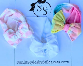 Pastel Bow Set: Baby Headbands | Toddler Accessories| Tie-Dye Headwraps | 3-pack | Pink Checkered Bow | Girl Gift