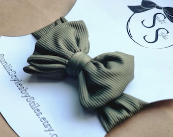 Olive Grove: Green Ribbed Bow Headband | Baby Headwrap | Gift Idea | Newborn Accessories | Toddler Wear