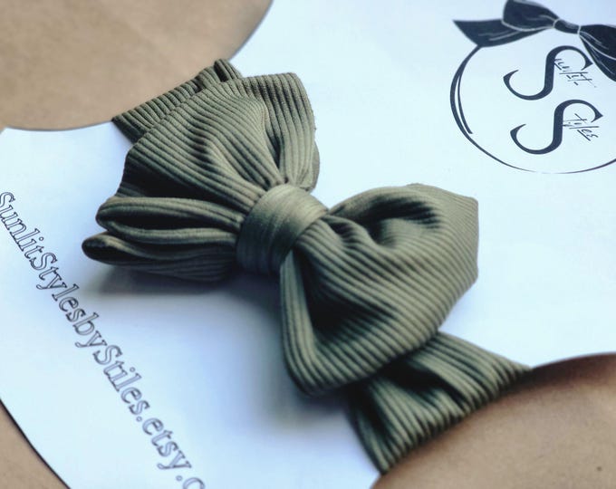 Olive Grove: Green Ribbed Bow Headband | Baby Headwrap | Gift Idea | Newborn Accessories | Toddler Wear