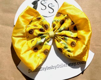Golden Bloom: Sunflower Hair Bow + Baby Headband | Mom & Baby Accessories | Matching Bows | Baby Shower Gift