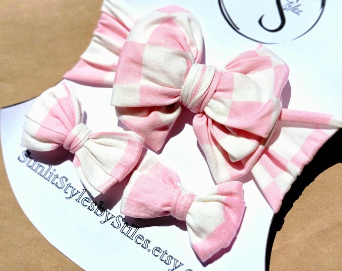 Bubblegum Blitz: Pink & White Checkered Bow Set | Baby and Big Sis Matching Hair Accessories | Mother's Day Gift | Y2K | Retro Style
