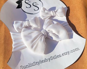 White Wonder: Headwrap Bow | Baby Headband | Toddler Hair Accessories | Newborn Photography | Baby Shower Gift | Pigtail Bow Sets