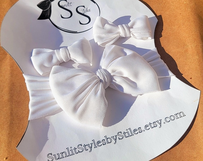 White Wonder: Headwrap Bow | Baby Headband | Toddler Hair Accessories | Newborn Photography | Baby Shower Gift | Pigtail Bow Sets