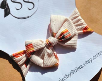 Rainbow Bliss: Boho Headwrap Bow | Baby Headband | Neutral Rainbow Knit | Slip-On Style | Baby & Toddler Accessories | Hand-Tied Bow
