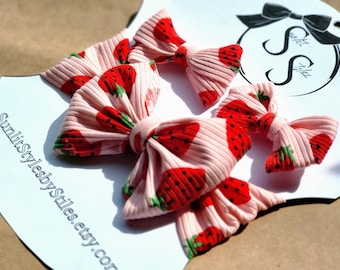 Berry Sweet: Headwrap Bow | Baby Headband | Pink Strawberry Knit | Slip-on Style | Baby & Toddler Bow | Hand-tied Bow