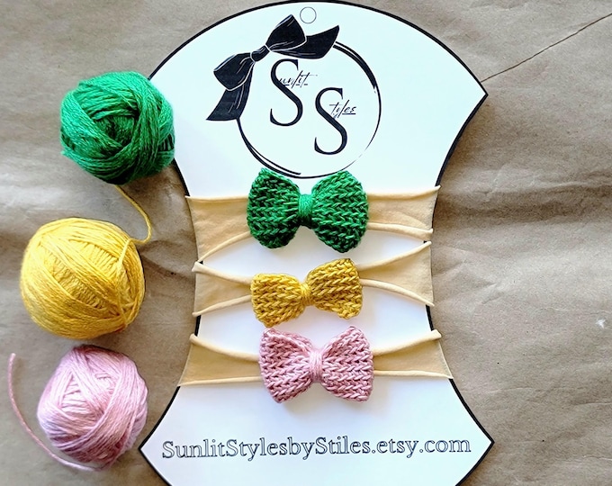 Crochet Baby Bow Headband Set: 3 colors | Infant & Toddler Accessories | Newborn Photo Prop | Baby Girl Gift