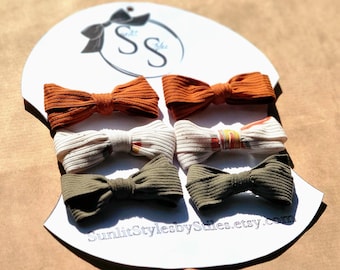 Boho Pigtail Bows: Matching Bow Sets | Clip-In Piggies | Warm Neutrals | Baby & Toddler Accessories | Hand-Tied Bows | Set of Six