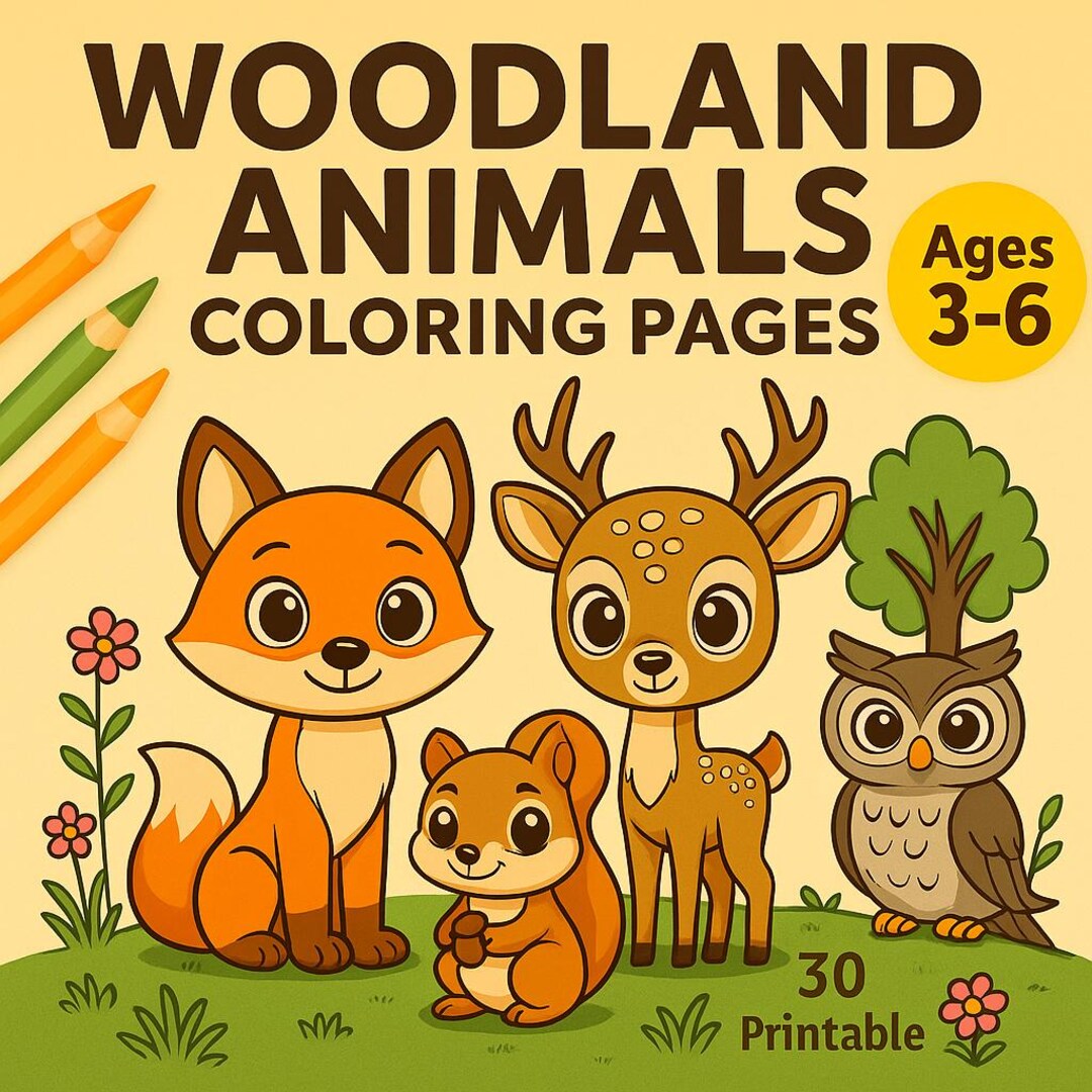 Woodland Animals Coloring Book – 30 Printable Pages for Kids (PDF) - Etsy