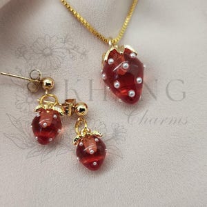 Strawberry pendant/womens unique jewelry/strawberry earrings/fruit necklace/small/elegant/chic necklace/boho/gifts for her/pearl jewelry