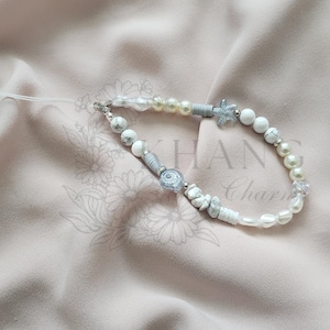 neutral themed wristlet/neutral color accessories/ocean bead/phone chain/phone strap/gifts for her/camera strap/key wristlet/beaded wristlet