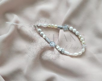 Neutral Beaded Phone Wristlet: Ocean Stone Key Chain