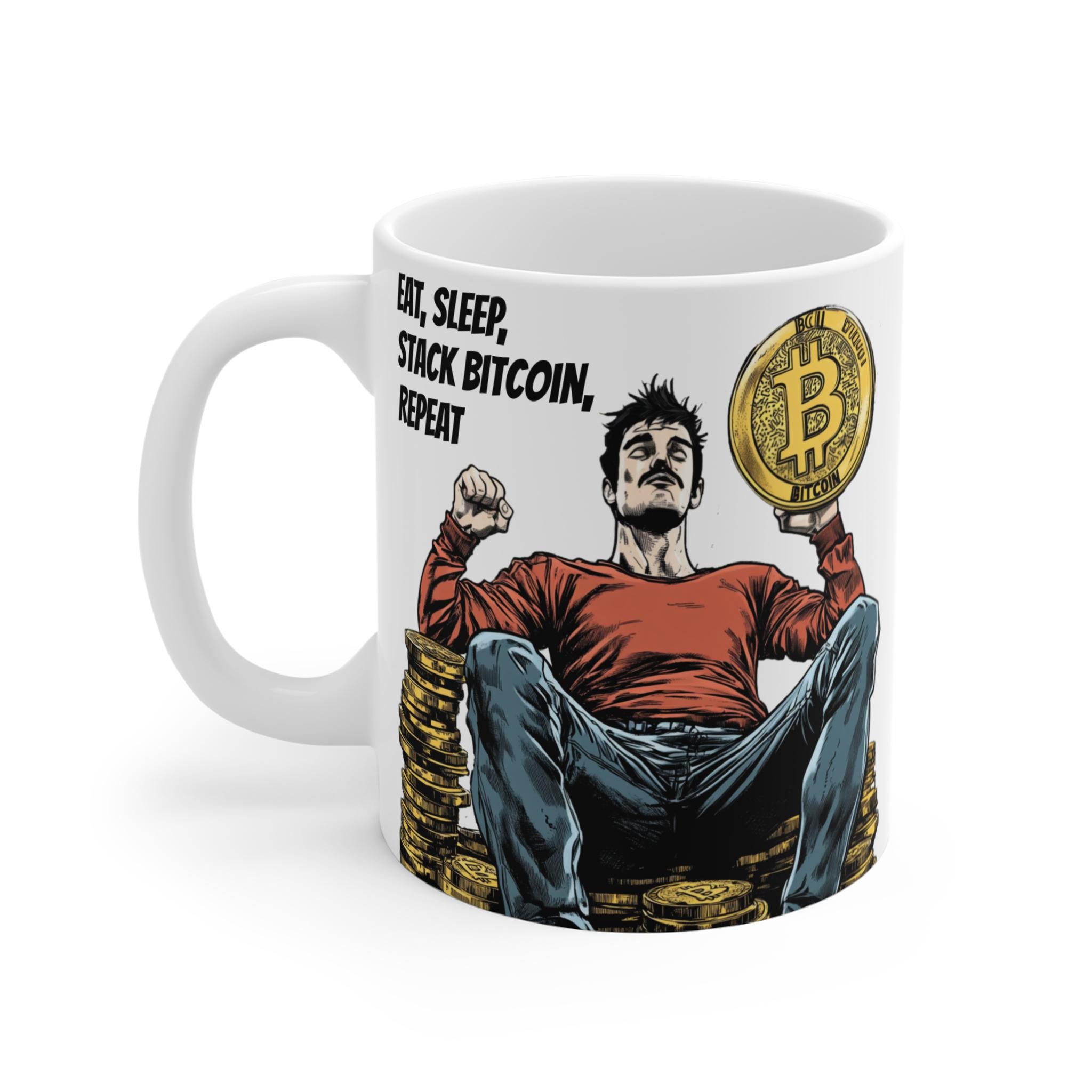 Stack Bitcoin Repeat Mug, Crypto Enthusiast Gift (11oz)
