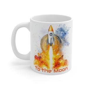 Liftoff To the Moon Bitcoin BTC Mug, (11oz) - Cryptocurrency Design| Blockchain Art | Office Mug | Crypto Gift
