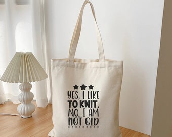 Canvas Tote for Knitting  gift Funny yarn lover project shopping book bag