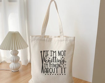 Canvas Tote for Knitting  gift Funny yarn lover project shopping book bag