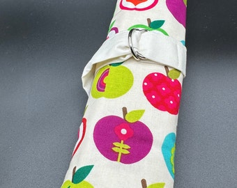 Knitting Needle Roll Organizer for Double pointed needles-Apples