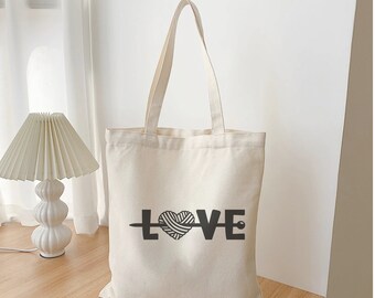 Canvas Tote for Knitting  gift Funny yarn lover project shopping book bag