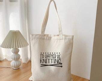 Canvas Tote for Knitting  gift Funny yarn lover project shopping book bag