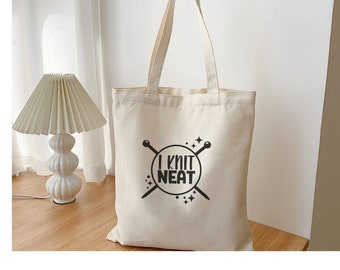 Canvas Tote for Knitting  gift Funny yarn lover project shopping book bag
