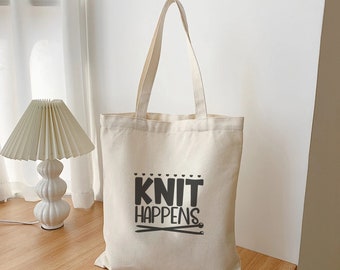 Canvas Tote for Knitting  gift Funny yarn lover project shopping book bag