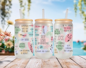 Self love affirmations Frosted Tumblers Gift Friend Motivational Inspirational coffee cup