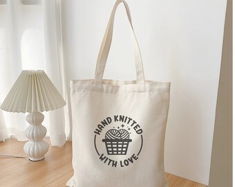 Canvas Tote for Knitting  gift Funny yarn lover project shopping book bag