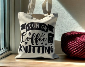 Knitting Tote  gift Funny coffee lover mothers day gift yarn bag