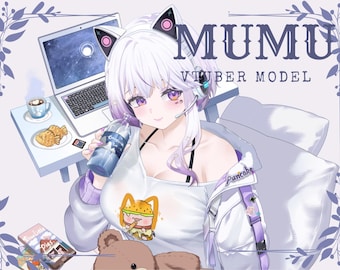 MUMU – [Basic Version] | Live2D VTuber Model | Commercial Use | Asymmetrical Model | Ready to Use | Full Body | Cozy Cat-Ear Loungewear