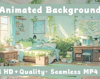 Verdant Slumber – Animated VTuber Room + Free UI | Cozy Green Bedroom with Day & Night Mode