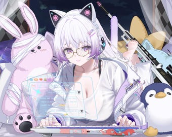 MUMU – [Versión completa] / Modelo VTuber Live2D / Uso comercial / Listo para usar / Cuerpo completo / Opciones de vestuario / Ropa cómoda con orejas de gato