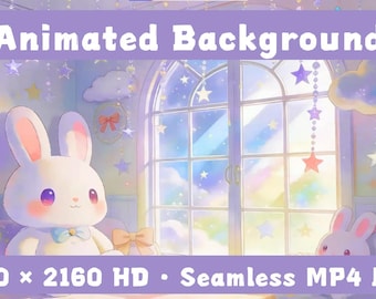 Bunny Nebula – Fondo animado para VTubers / Vídeos en bucle casi 4K / Escenas tiernas, oníricas y acogedoras
